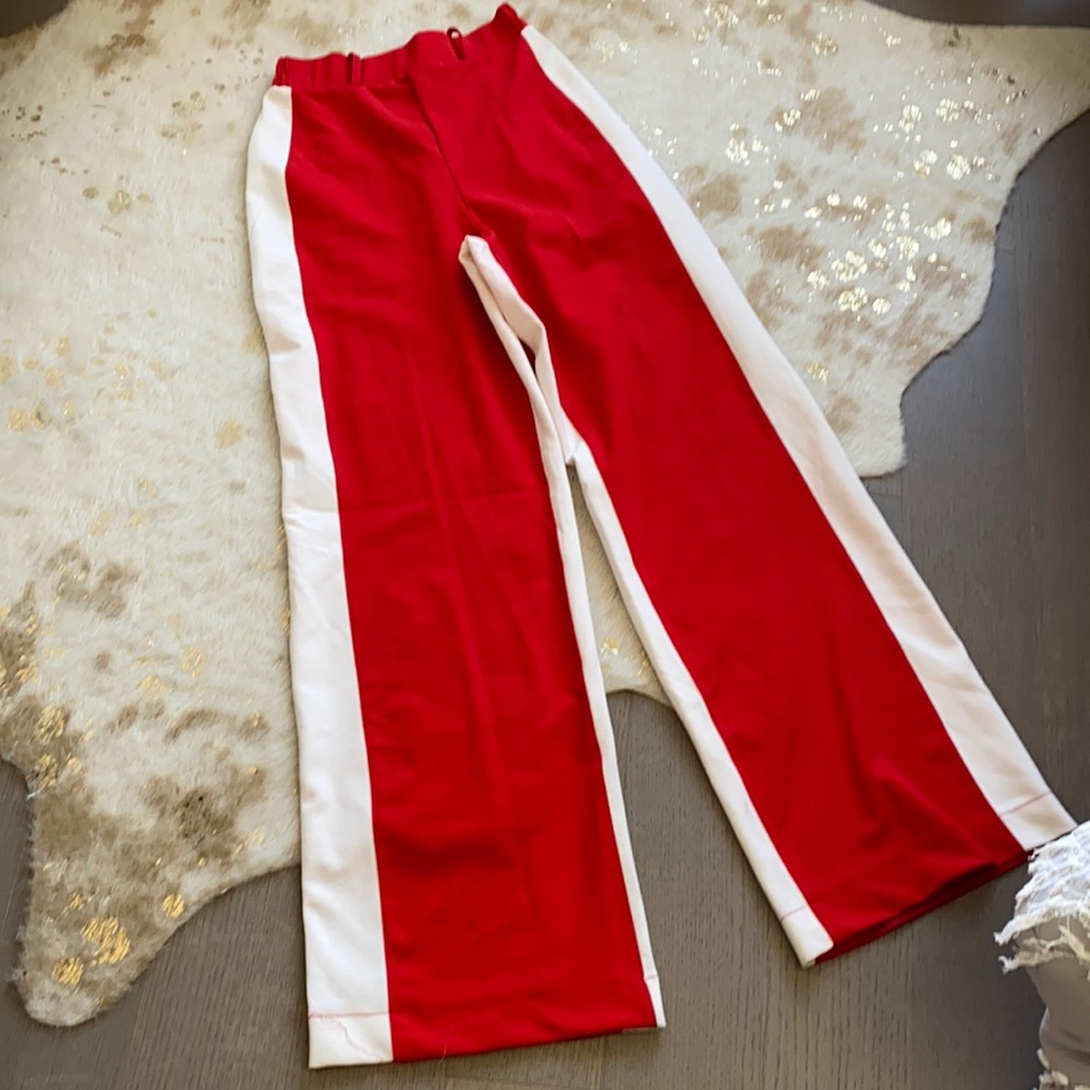 Red and White Wide Leg Pants